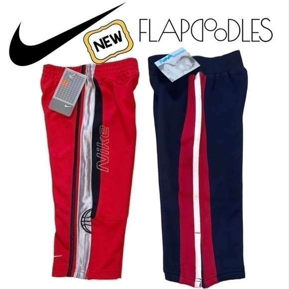NEW 2-pr NIKE & FLAPDOODLES Track Pants Red Navy Stripe Jog Sweat Stretch 2 2T - Picture 1 of 16